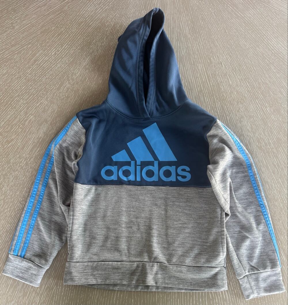 Adidas Boys Colorblock Pullover Hoodie Gray Navy Blue Size Youth Small S 8